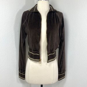 Vtg Self Esteem Brown Valour Sweatshirt Zip Front Ribbed Cuffs Waist Collar Med